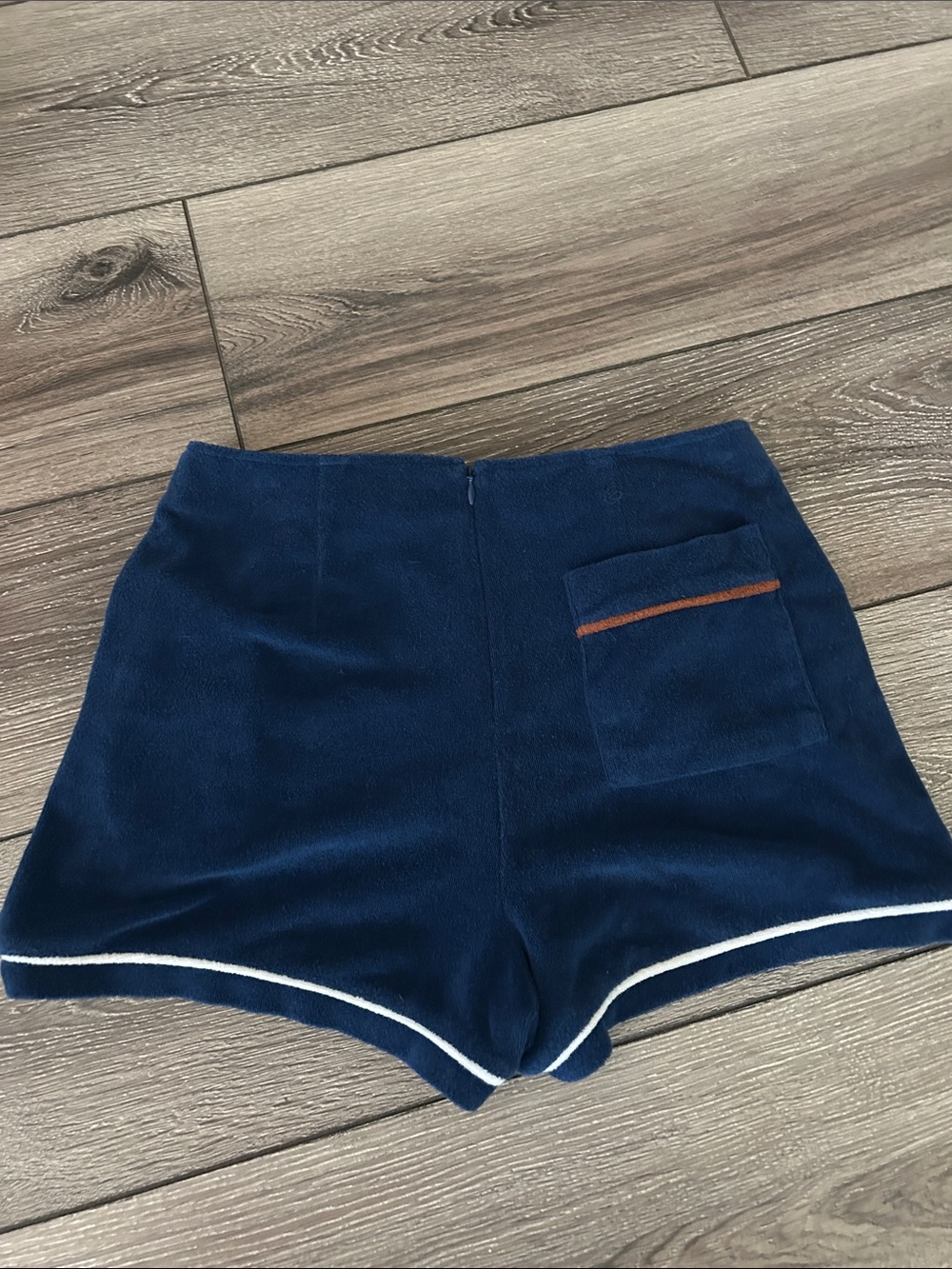 STAUD Navy Shorts with Brown and White Trim - Picture 2 of 5